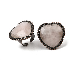 天然ローズクォーツのオープンカフリング  ハート  真鍮製リング  赤銅鉱  35.5x35.5mm  usサイズ8 1/2(18.5mm)&nbsp;GG-CBAB410-02A
