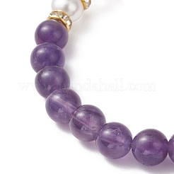 Эластичные браслеты из натуральных бусин розового кварца и аметиста для женщин&nbsp;BJEW-JB13193-01