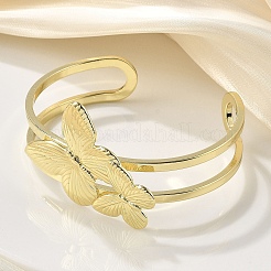 Открытые браслеты-манжеты из латуни в форме бабочки&nbsp;BJEW-M060-01G-02