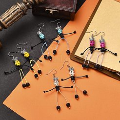 4 par de pendientes colgantes de esqueleto trenzado de roca de lava natural y turquesa sintética de 4 colores&nbsp;EJEW-TA00226