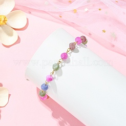 Bracelets à maillons en tourmaline multicolore naturelle pour femmes&nbsp;BJEW-JB13742