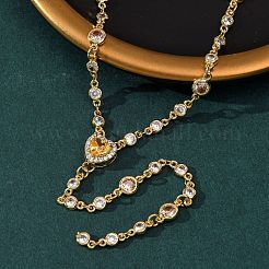 Herzanhänger aus Messing mit Zirkonia-Pavé und Y-Quaste für Damen&nbsp;NJEW-A071-01G-03