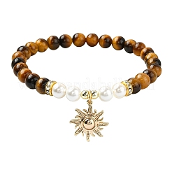 Комплекты тянущихся браслетов с круглыми драгоценными камнями и ракушками диаметром 6 мм BJEW-JB10921