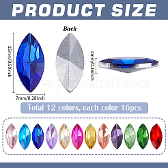 192шт 12 цвета стеклянные кабошоны со стразами&nbsp;GLAA-PH0004-37