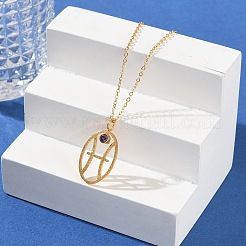 304 нержавеющая сталь кубический цирконий двенадцать созвездий рун кулон кабель цепь ожерелья для женщин NJEW-B121-02G-12