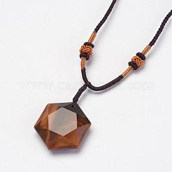 Натуральный тигровый глаз кулон ожерелья NJEW-P157-03