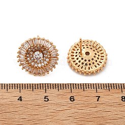 Плоские круглые серьги-гвоздики из латуни с микропаве из прозрачных кубических цирконий для женщин EJEW-G428-13G