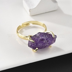 Природные палец кольца аметист RJEW-B122-01G-02