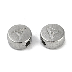 変色防止304ステンレススチールビーズ  アルファベット付きフラットラウンド  ステンレス鋼色  文字a  7x3.8mm  穴：1.8mm&nbsp;X-STAS-L082-019A-P