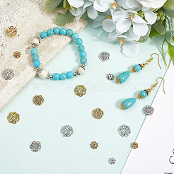 240 Stück 8 Stile Blumenperlenkappen im tibetischen Stil aus Legierung&nbsp;FIND-SC0016-06