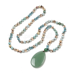 Colliers longs avec pendentif en forme de larme en aventurine verte naturelle et perles de verre&nbsp;GG-CBAE048-01C