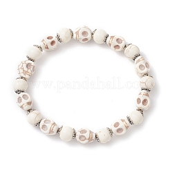 Браслеты из искусственной бирюзы с черепом и круглыми бусинами BJEW-JB12255-01