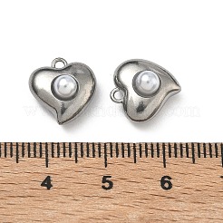 304ステンレスペンダント  ハートチャーム  アブソリュートプラスチック模造パールビーズ  ステンレス鋼色  12.5x12x7mm  穴：1.4mm&nbsp;STAS-F351-02P