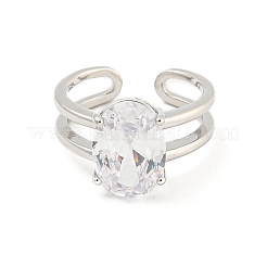 Овальные открытые манжеты из латуни с микропаве и прозрачным фианитом&nbsp;RJEW-G309-37P