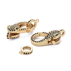 Латунная застежка-клешня с микропейвом черного и зеленого цвета с кубическим цирконием&nbsp;ZIRC-Z011-19G