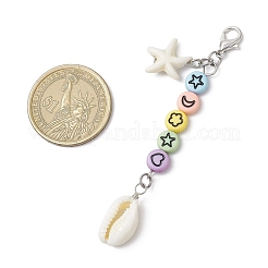 Подвеска в виде морской звезды из синтетической бирюзы и натуральных смешанных ракушек каури&nbsp;HJEW-JM03237