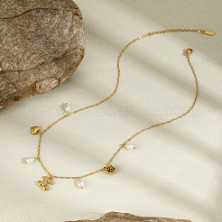 Женские ожерелья-нагрудники с подвеской в виде цветка вишни из нержавеющей стали 304 и искусственного жемчуга&nbsp;FS-WG0B26B-01