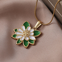 Женские кулоны с подвесками в виде белого цветка и зеленого листа из нержавеющей стали 304&nbsp;MJ2711