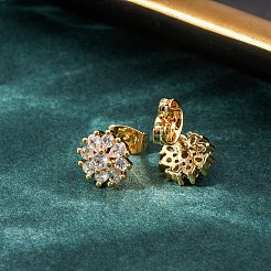 Orecchini da donna in ottone con micro pavé di zirconi cubici&nbsp;EJEW-F418-03G