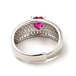 Регулируемое кольцо вишневого цвета с кубическим цирконием в форме сердца RJEW-I087-07P