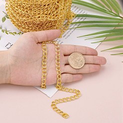 アイアン製ダブルリンクチェーン  溶接されていない  スプールで  ゴールドカラー  リンク：7x8mm  厚さ0.8mm  約164.04フィート（50m）/ロール&nbsp;CHD001Y-G