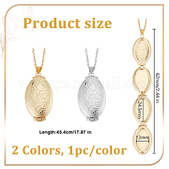 2 шт. 2 цвета из нержавеющей стали цветок овальный медальон кулон ожерелье для женщин NJEW-DR0001-12