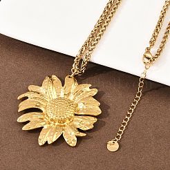 Ожерелья из нержавеющей стали 304 с подвеской в виде подсолнуха и цепочкой из пшеницы&nbsp;NJEW-P344-02G