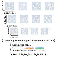 12 Stück Mandala-Blumen-Zeichenschablonen aus Kunststoff in 3 Größen&nbsp;DIY-GF0007-78