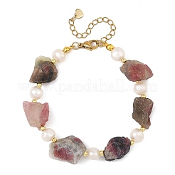 Bracelets en tourmaline naturelle multicolore brute et perles de pomme de terre naturelles&nbsp;BJEW-JB14395