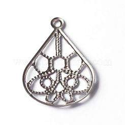 変色しにくい201ステンレススチール製フィリグリーペンダント  ティアドロップ  ステンレス鋼色  20x15x1mm  穴：1mm&nbsp;STAS-O092-21