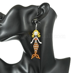 Boucles d'oreilles pendantes en fil de cuivre et perles de verre&nbsp;EJEW-MZ00816-02