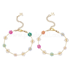 Bracelets en laiton et verre à maillons en forme de fleur pour femmes&nbsp;BJEW-JB14026