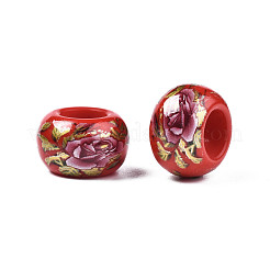 Непрозрачные акриловые бусины rondelle с цветочным принтом&nbsp;SACR-S305-27-H03