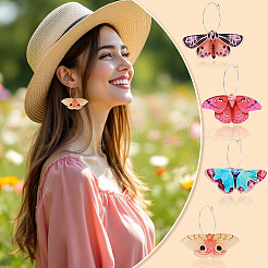 4 par de pendientes de aro de aleación y acrílico con forma de mariposa de 4 colores&nbsp;EJEW-TA0001-88A