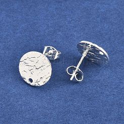 304ステンレススチールスタッドピアス金具  ピアスバックキャッチ＆ループ付き  テクスチャ  フラットラウンド  銀  12x1mm  穴：1.4mm  ピン：0.7mm&nbsp;STAS-M228-U01-06S