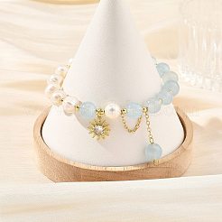 Bracelets en perles rondes de quartz naturel teint et en perles de pomme de terre&nbsp;BJEW-JB14466