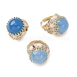 Полукруглые кольца-манжеты из натурального окрашенного нефрита с кубическим цирконием RJEW-M076-01G-04