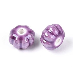 ハンドメイドの磁器セラミックビーズ  光沢釉の磁器  カボチャ  暗い蘭  11x11x7mm  穴：2mm&nbsp;LS-PORC-T133-26D