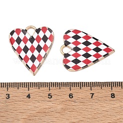合金ペンダント  ポーカー/トランプのハート型チャーム  レッド  ライトゴールド  27x23x2mm  穴：4mm&nbsp;AL-CBAC700-01A