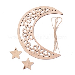 Луна и цветок незаконченный деревянный кулон орнамент&nbsp;WOOD-M003-02