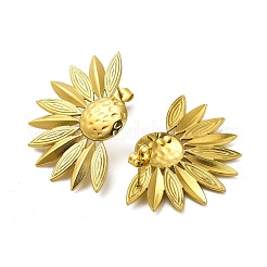 女性用ひまわり 304 ステンレス スタッド イヤリング  左右  18KGP本金メッキ  40.5x27mm&nbsp;EJEW-A117-02A-G