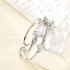 Капля 925 стерлингового серебра кубический цирконий регулируемые манжеты кольца для женщин RJEW-S631-02P
