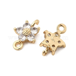 Breloques connecteurs en forme de fleur en laiton pavé de zircones cubiques&nbsp;KK-H089-34G-02