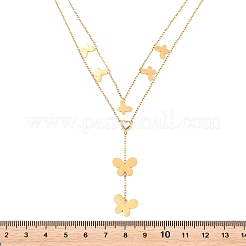 Doppelreihige Halskette mit Schmetterlingsanhänger aus Edelstahl 304 mit KristallStrassen für Damen&nbsp;NJEW-B083-01G