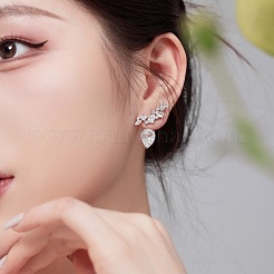 Женские серьги-гвоздики из стерлингового серебра «капля-925» с микропаве и фианитами EJEW-F350-06P