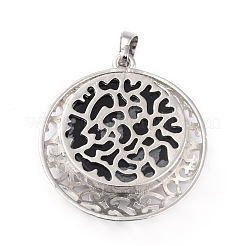 Кулоны из натурального обсидиана в виде снежинок с фурнитурой из платиновой латуни&nbsp;G-P448-A11-P