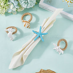 4 шт. 4 стиля кольца для салфеток из смоляной ракушки AJEW-GF0011-12