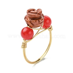 Rose natürliche grüne aventurin & quarz kristall & rose quarz & gefärbt malaysia jade finger ringe&nbsp;RJEW-JR00828