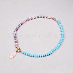 Colliers avec pendentifs en forme de larme en perles de verre et turquoise synthétique&nbsp;FS-WG8016E-01