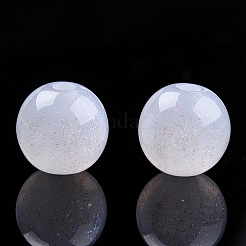 ラウンド模造キャッツアイ樹脂ビーズ  グリッターパウダー付き  乳白色  8mm  穴：1.6~1.8mm&nbsp;RESI-TAC0017-08F